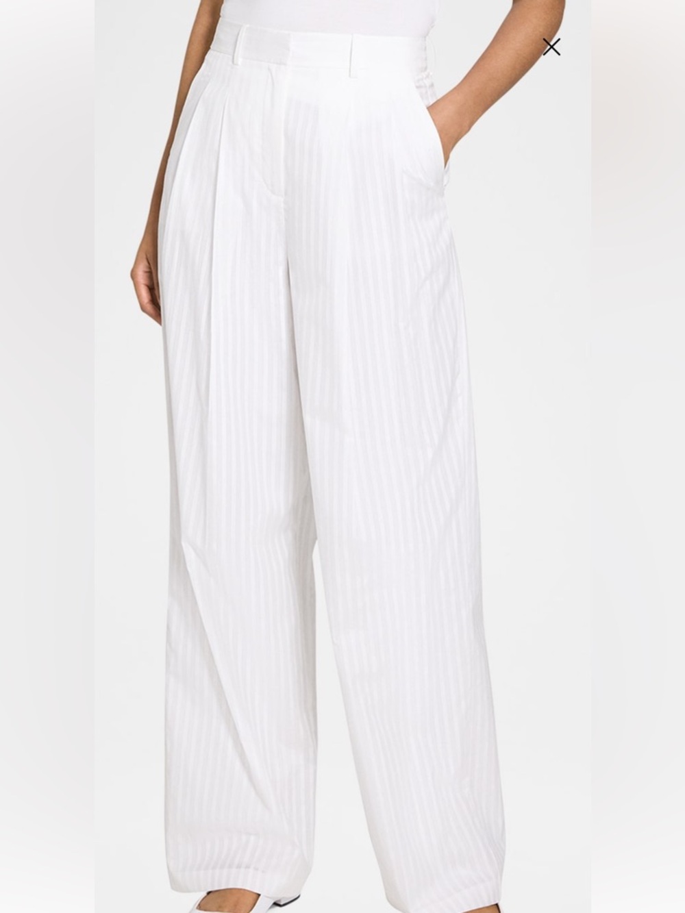 Theory White Pinstripe Wide-Leg Trousers